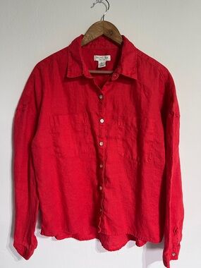 Rachel Zoe Vibrant Red 100% Linen Button-Up Shirt